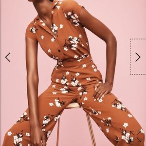 Ann Taylor tan floral button jumpsuit romper